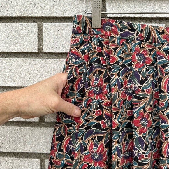 Vintage Essentials by Worthington Floral Midi Skirt Elastic Waist Pockets Cotton - Picture 4 of 9